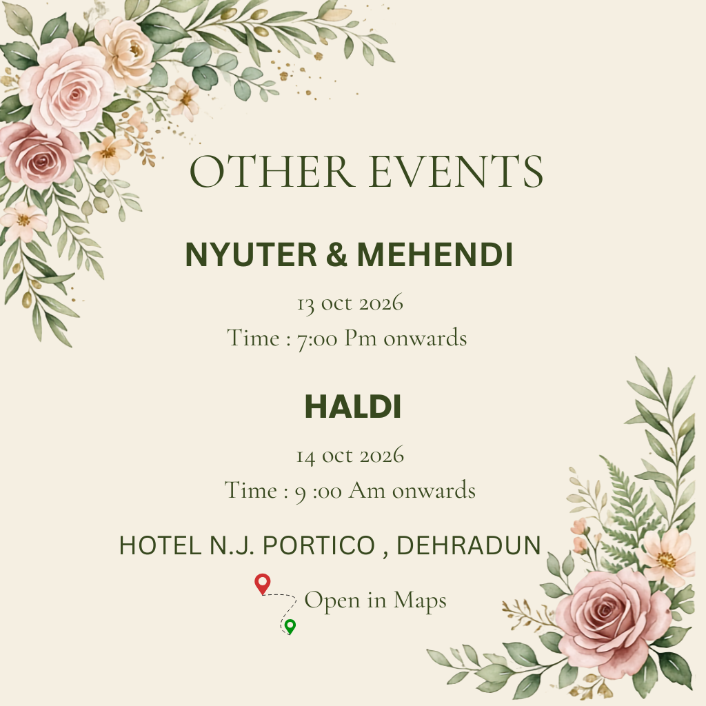 Other events details: Nyuter and Mehendi, and Haldi